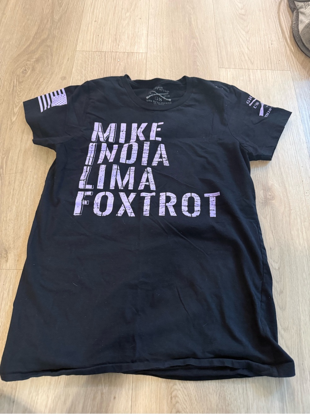 Black Short-Sleeve Graphic Tee with Pink Text -  adult medium